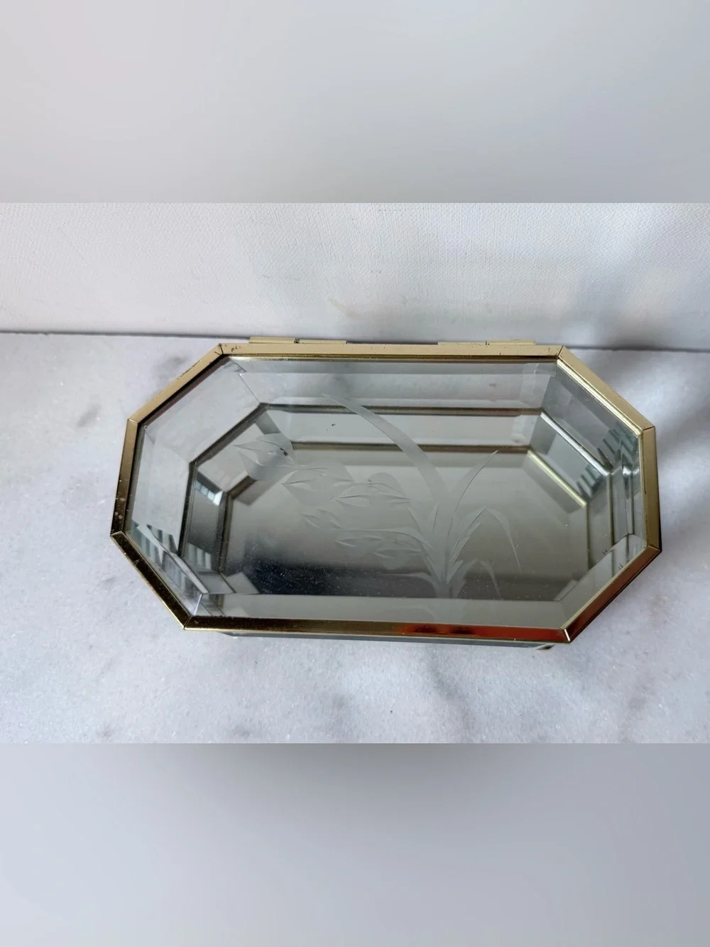 Glass and Brass Display Jewelry Case - Gold Finish, vintage
